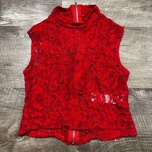 PrettyLittleThing Red Lace Tank Top Size 4